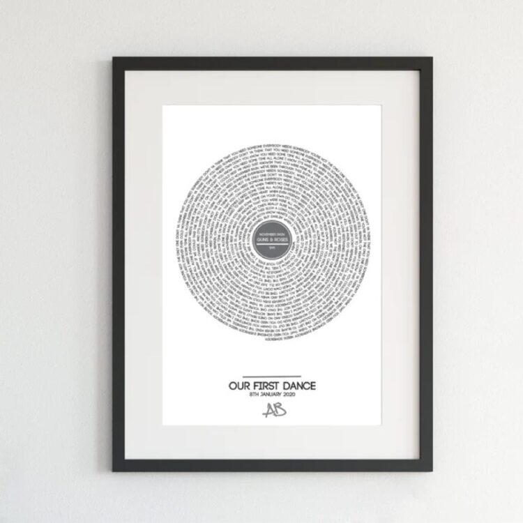 A3 Framed First Dance Lyric Print Record Light