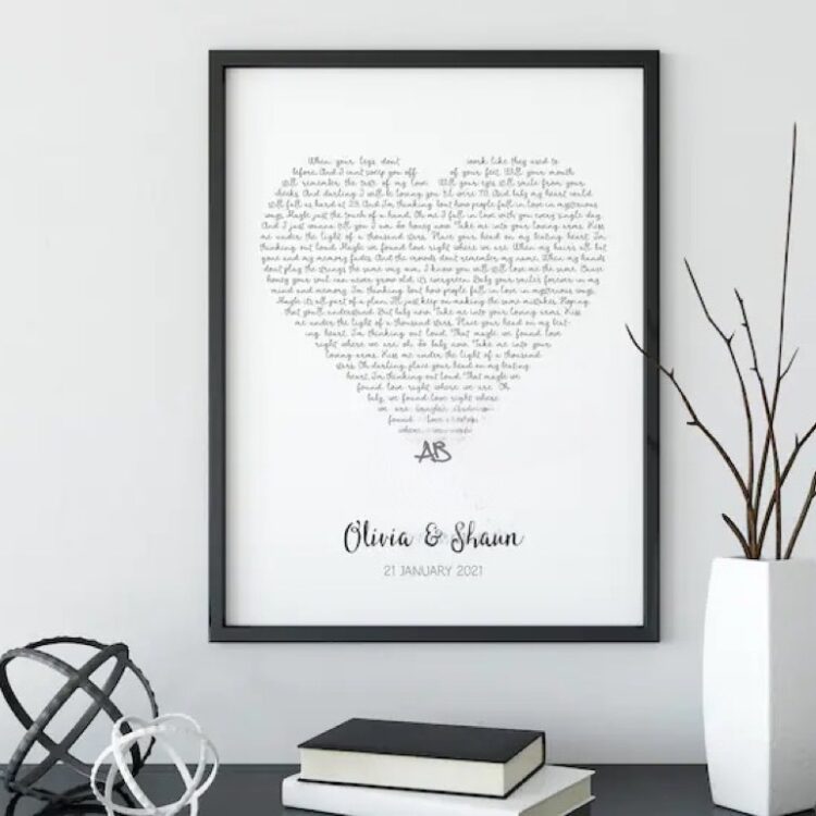 A3 Framed First Dance Lyric Print Heart Light